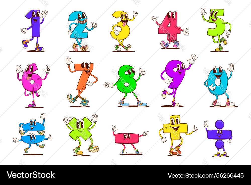 Math number or digit retro groovy characters Math number or digit retro groovy characters Vector Image