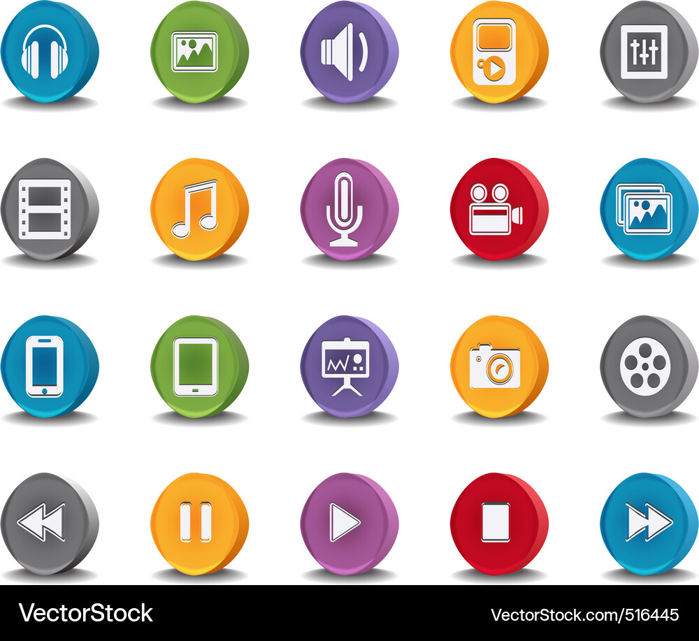 Multimedia Icon Set - Oval Shapes Vector Image