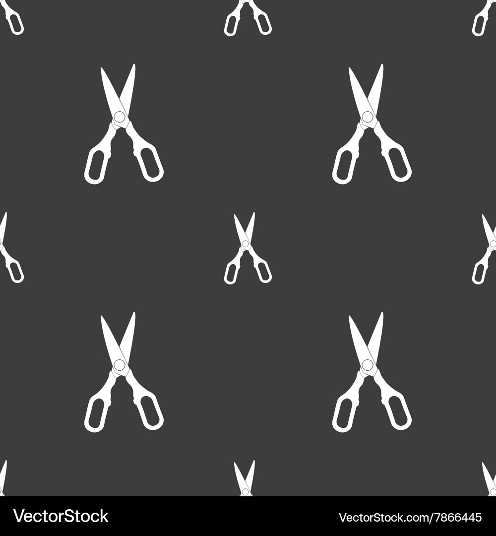 Scissors icon sign seamless pattern on a gray Vector Image
