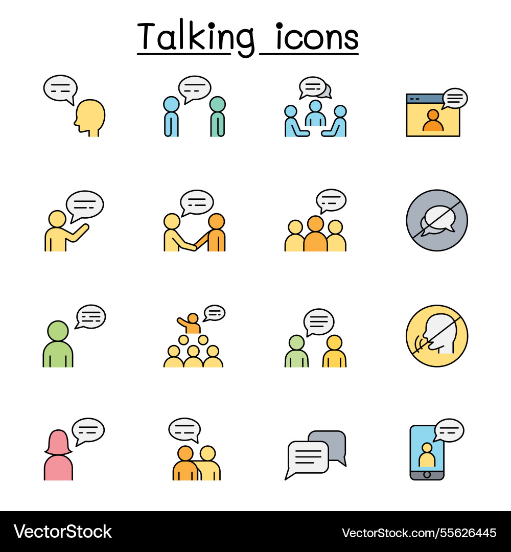 Talk speech discussion dialog icon set in color Talk speech discussion dialog icon set in color vector image