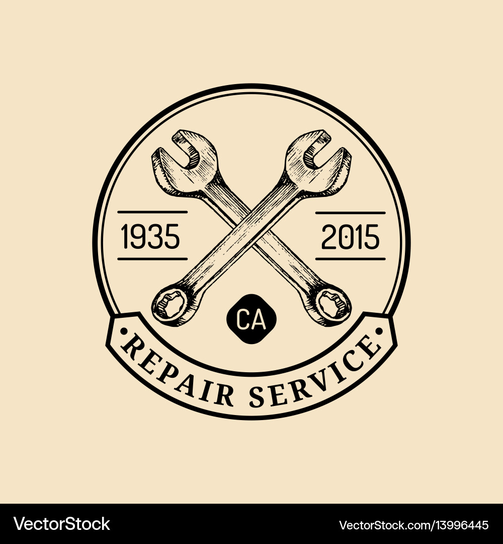 Vintage motorcycle repair logo retro Royalty Free Vector