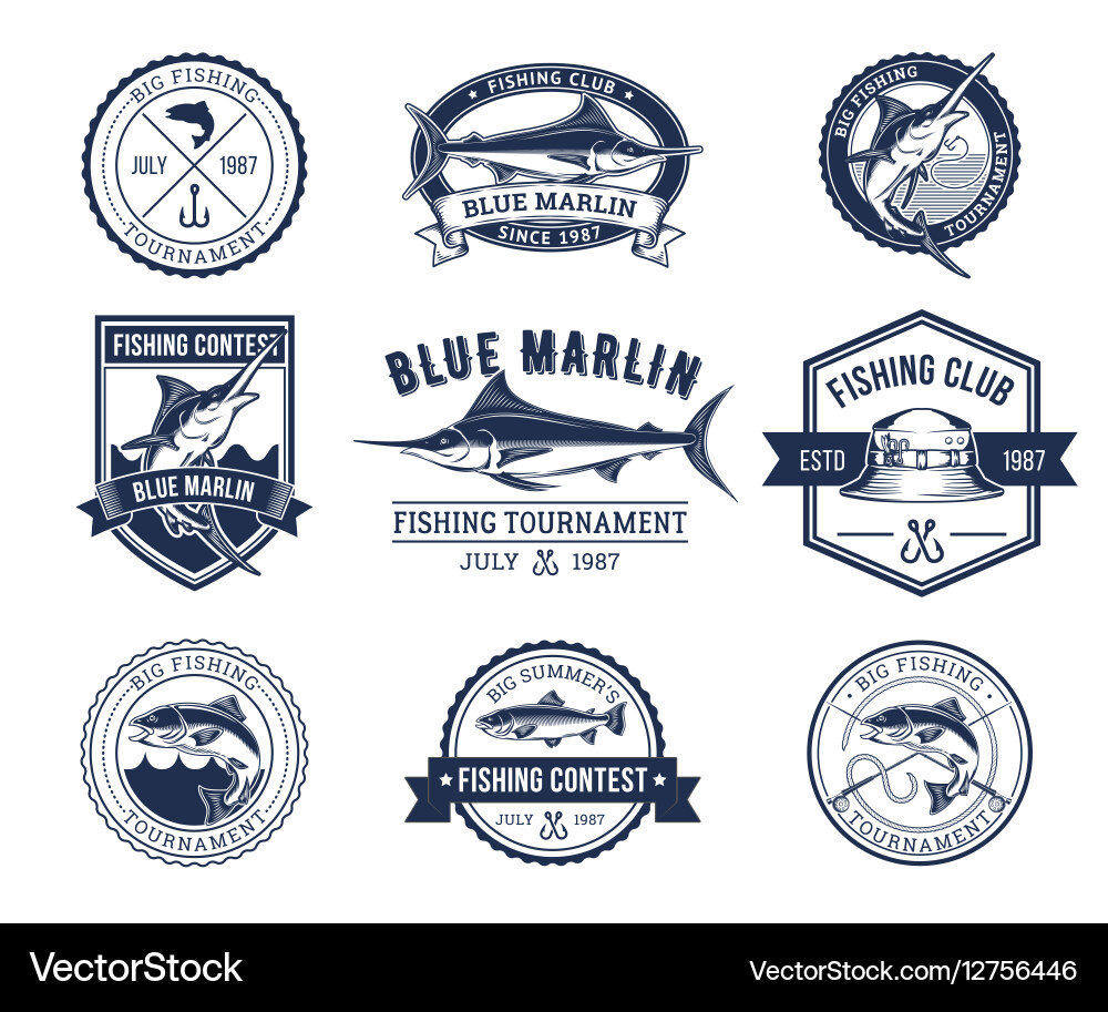 Fishing Badges & Stickers Collection Vector Image