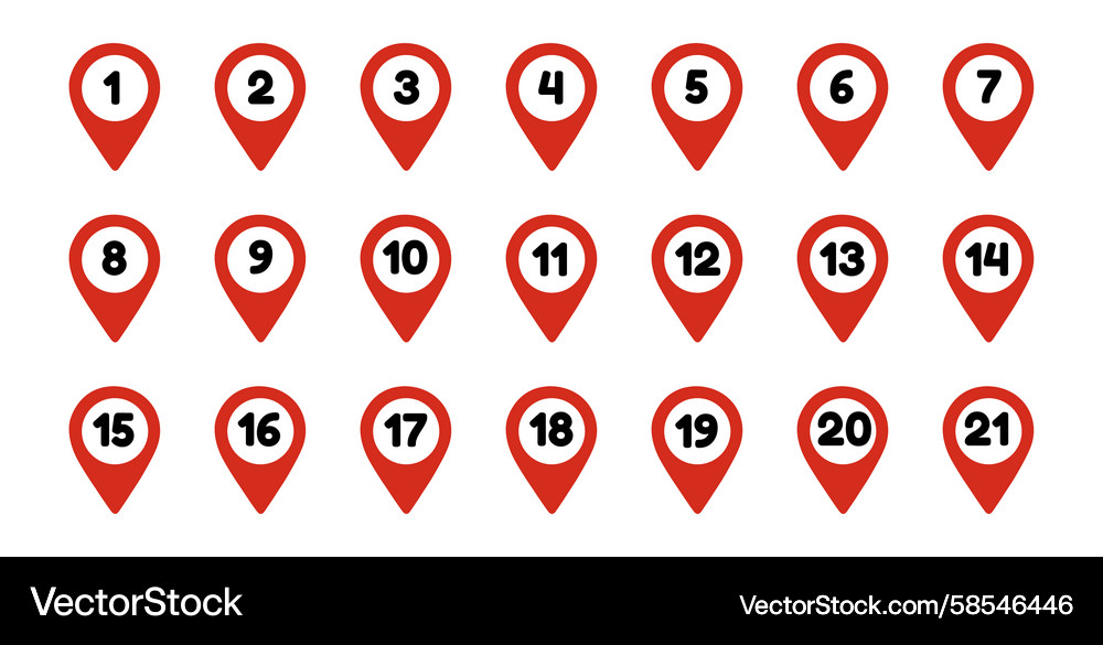 Location pin icons with number set map marker Vector Image