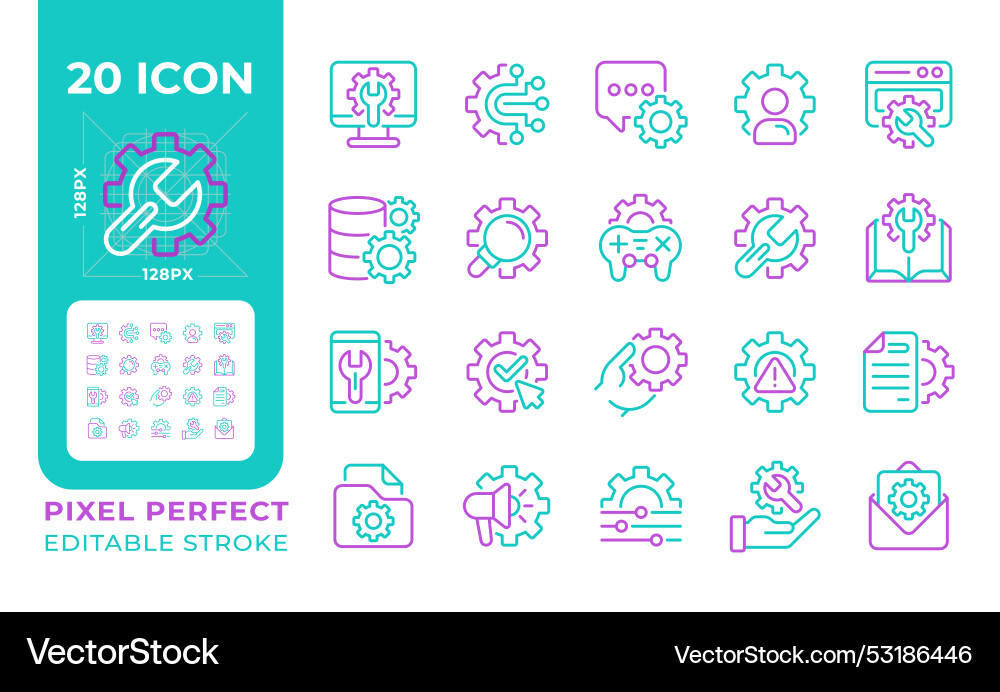 Setup and settings two color line icons set Setup and settings two color line icons set vector image