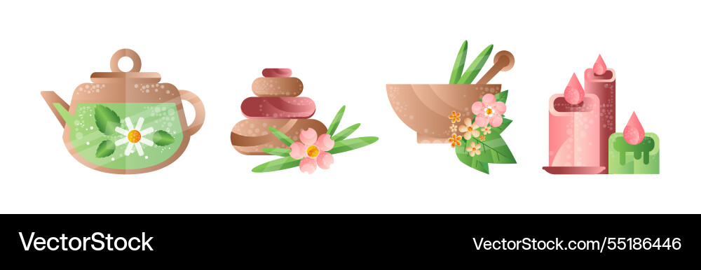 Spa and aromatherapy element object set Spa and aromatherapy element object set vector image