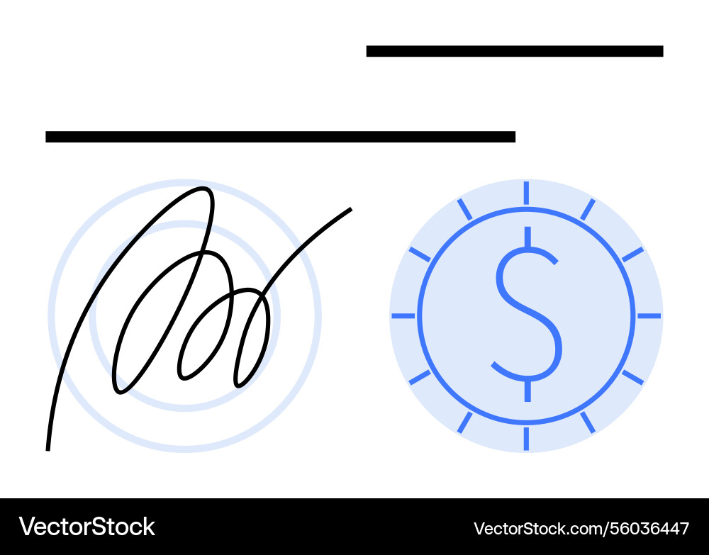 Digital signature next to dollar icon representing Vector Image