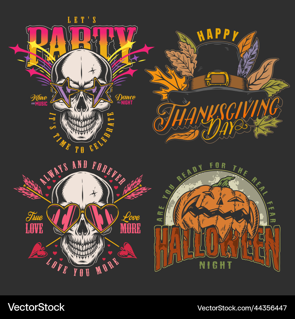 Holidays party set colorful posters Holidays party set colorful posters vector image