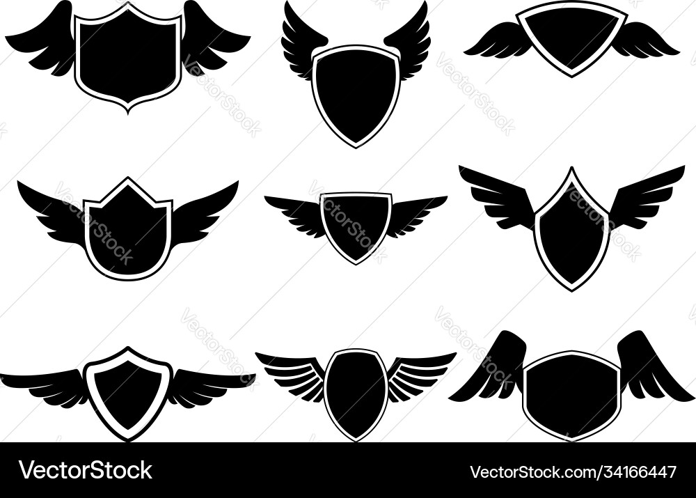 Set empty emblems with wings design Set empty emblems with wings design Vector Image