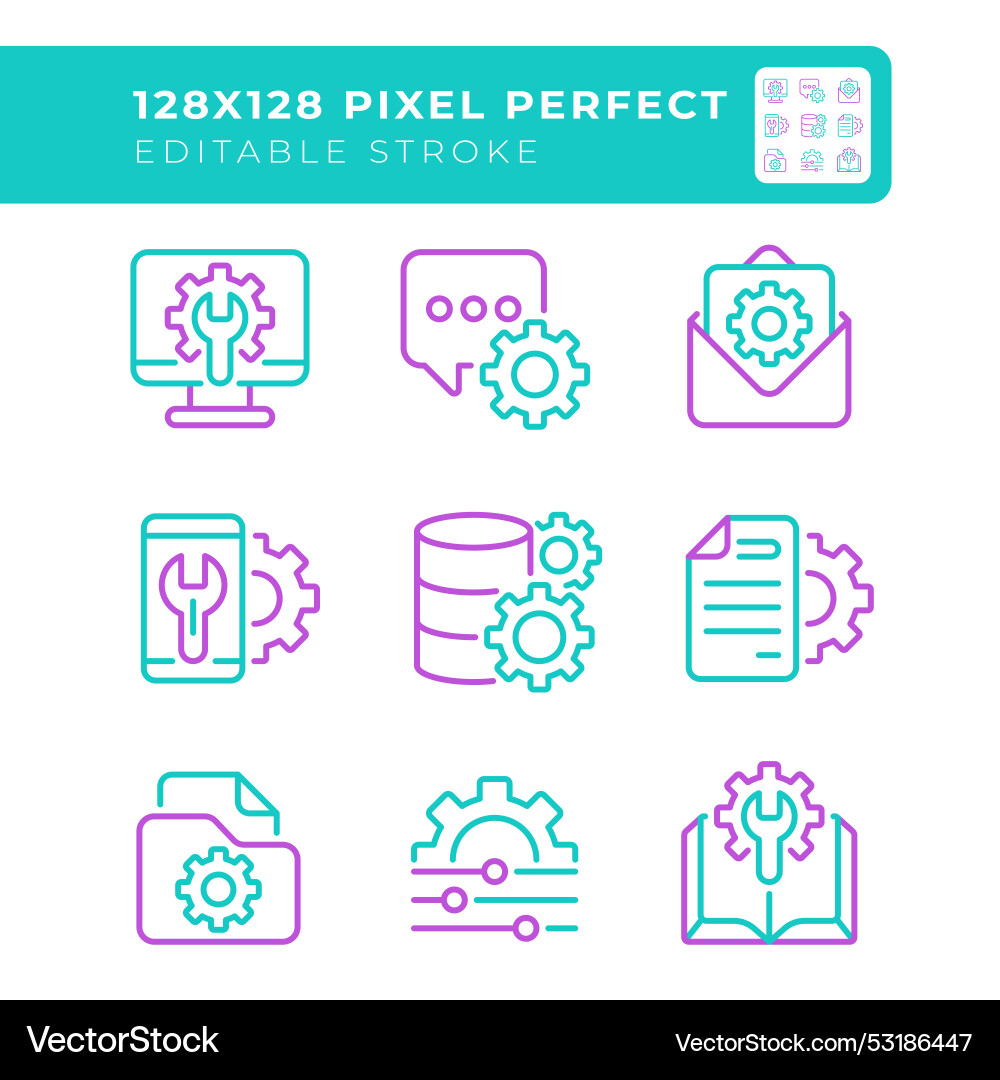 Technical configuration two color line icons set Technical configuration two color line icons set vector image