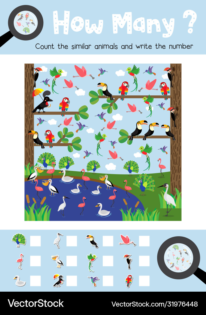 Cute Bird Counting Game for Kids vector image