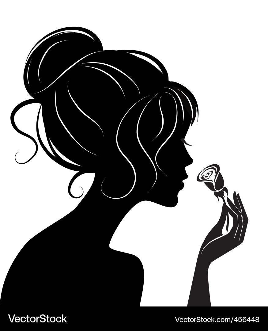Elegant Girl with Rose Silhouette vector image