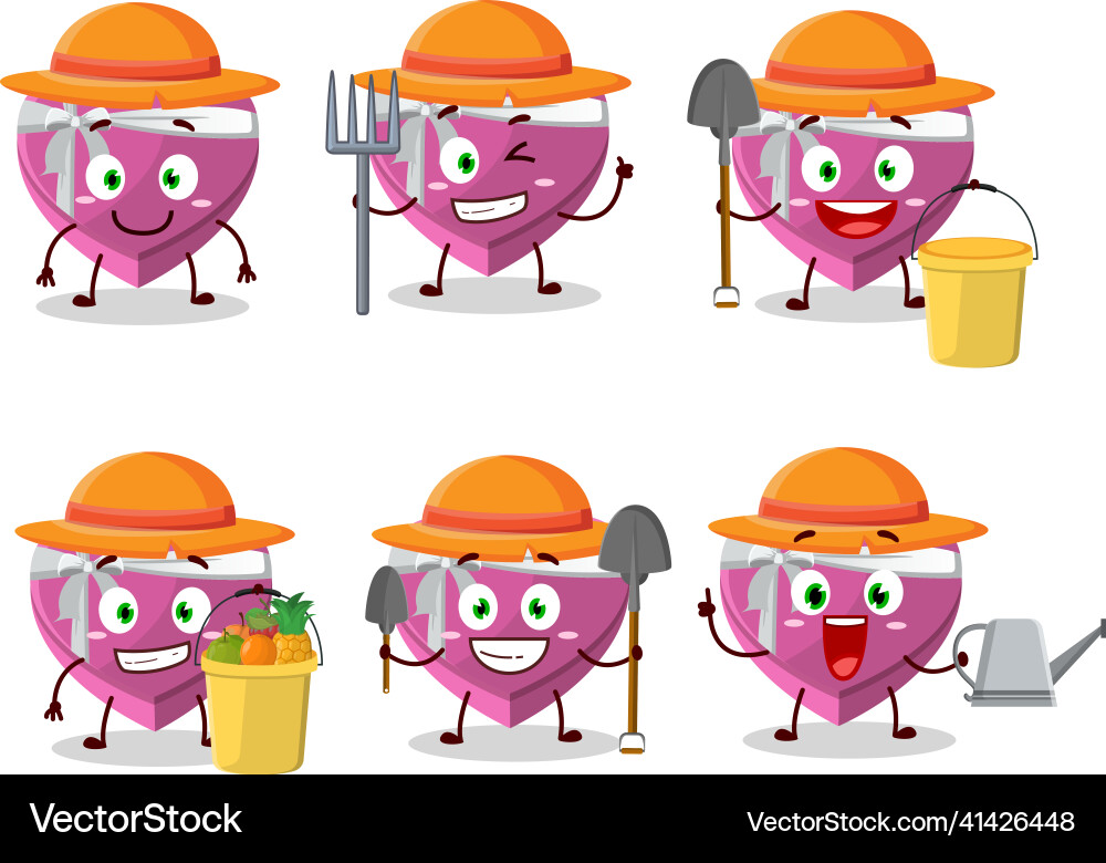 Farmer rosa Liebe Geschenkbox niedlich Maskottchen Charakter Farmer rosa Liebe Geschenkbox niedlich Maskottchen Charakter vektorbild