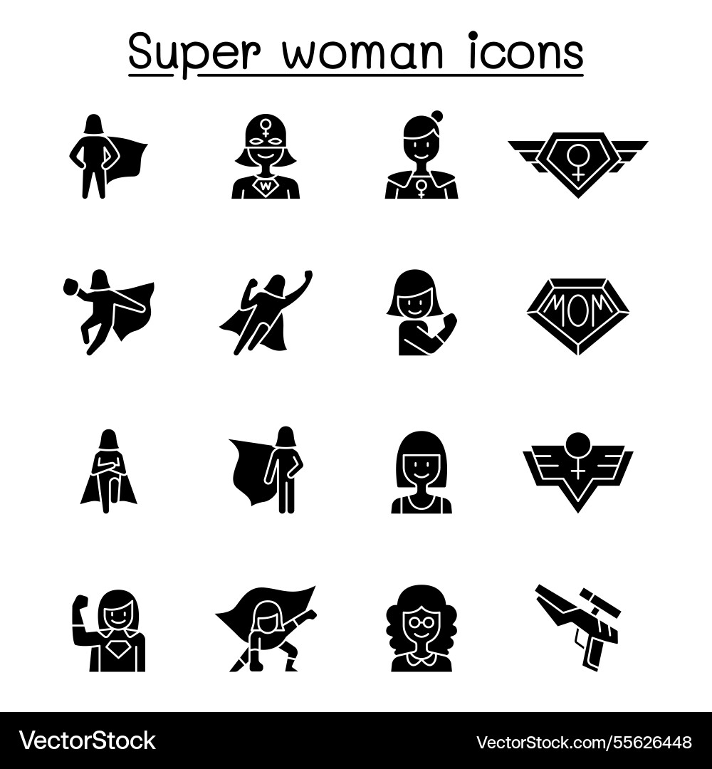 Super woman icon set in thin line style glyph Super woman icon set in thin line style glyph Vector Image