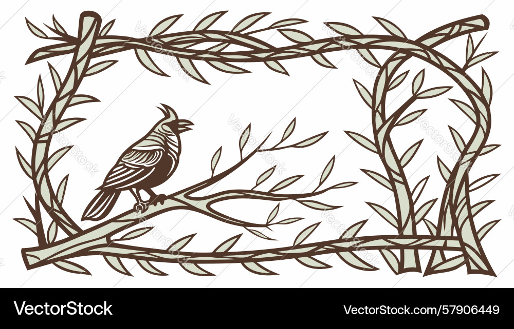 Bird on branch in thorny frame design generative Vector Image