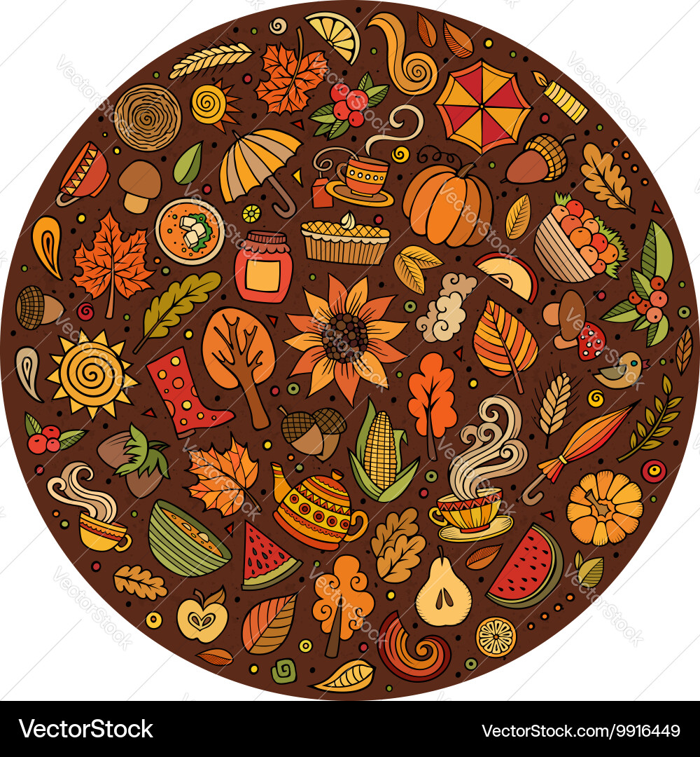 Doodle cartoon set of autumn objects Vector Image