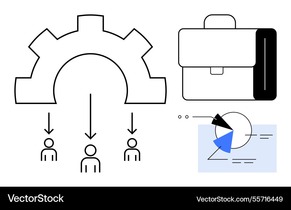 Gear distributing tasks to team members Gear distributing tasks to team members vector image