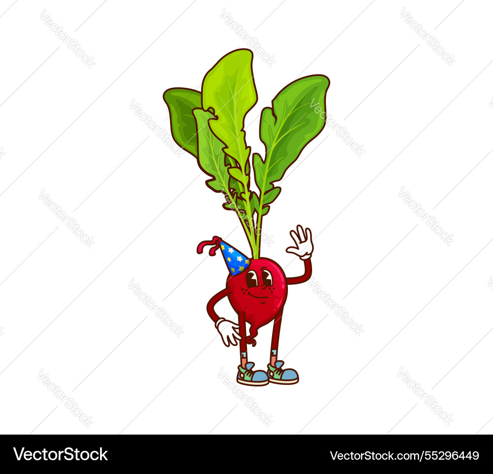 Groovy radish Gemüsecharakter auf Party Groovy radish Gemüsecharakter auf Party vektorbild