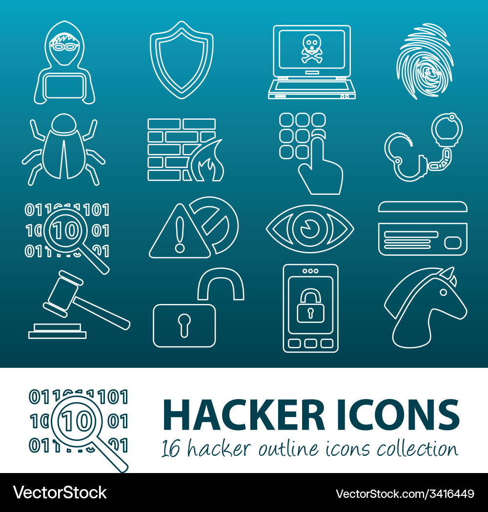 Hacker outline icons vector image