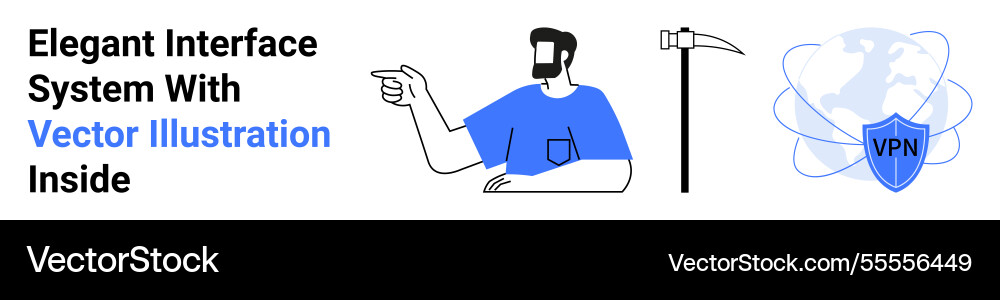 Man gesturing with vpn shield globe and scythe Man gesturing with vpn shield globe and scythe vector image