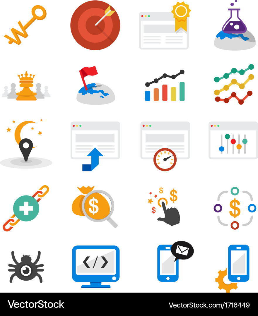 Seo flat icons Royalty Free Vector Image - VectorStock