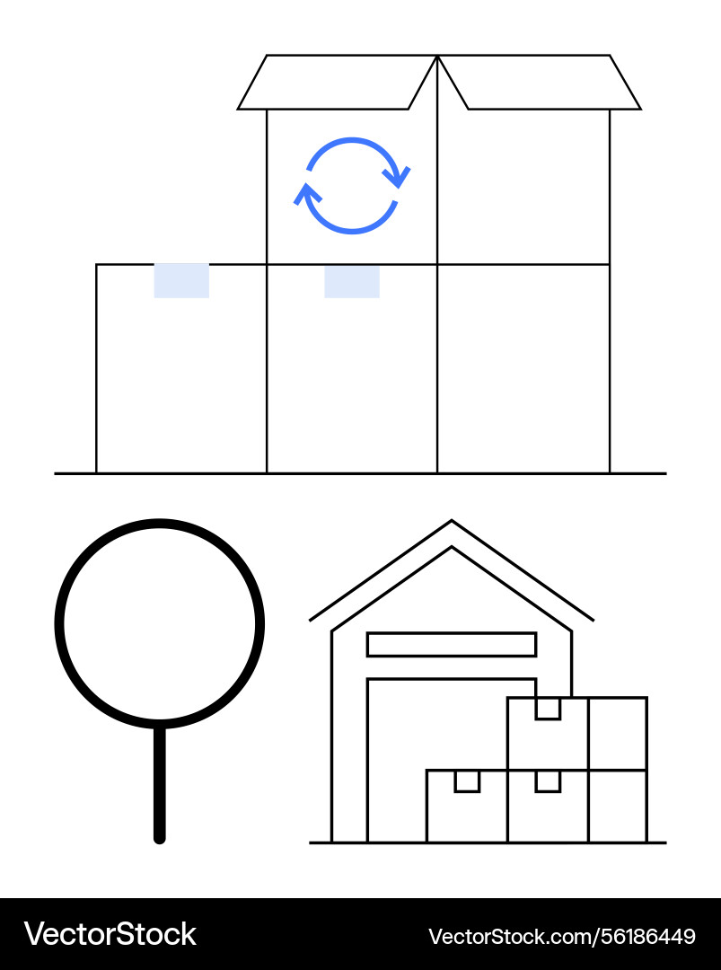 Warehouse storage system with boxes magnifying Warehouse storage system with boxes magnifying Vector Image