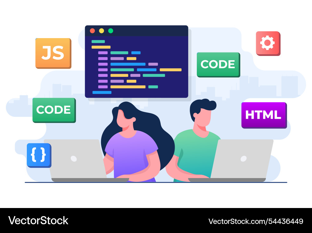 Web developer wiring code or program using laptop Web developer wiring code or program using laptop vector image