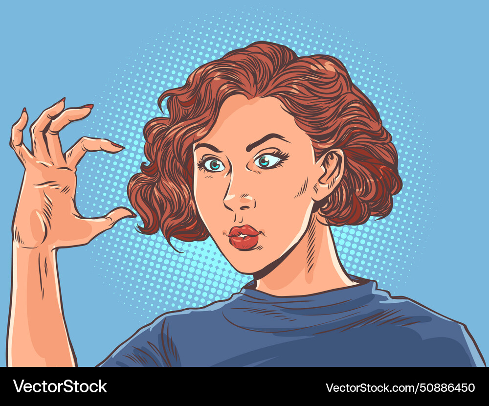 Girl shows the size with her hand estimate Girl shows the size with her hand estimate vector image