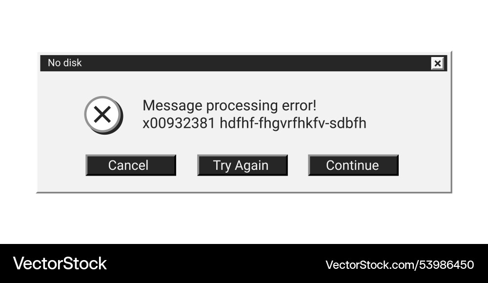 No disk error message in black color retro style vector image