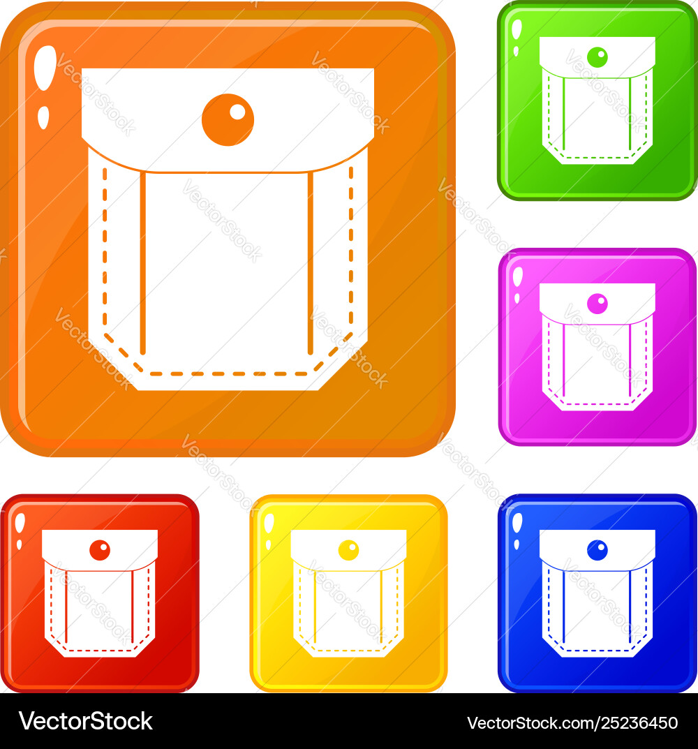Pocket with valve and button icons set Pocket with valve and button icons set vector image