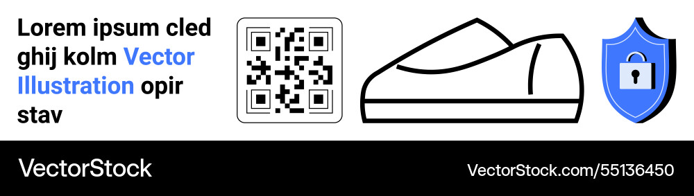 Qr code shoebox outline and shield with lock Qr code shoebox outline and shield with lock vector image