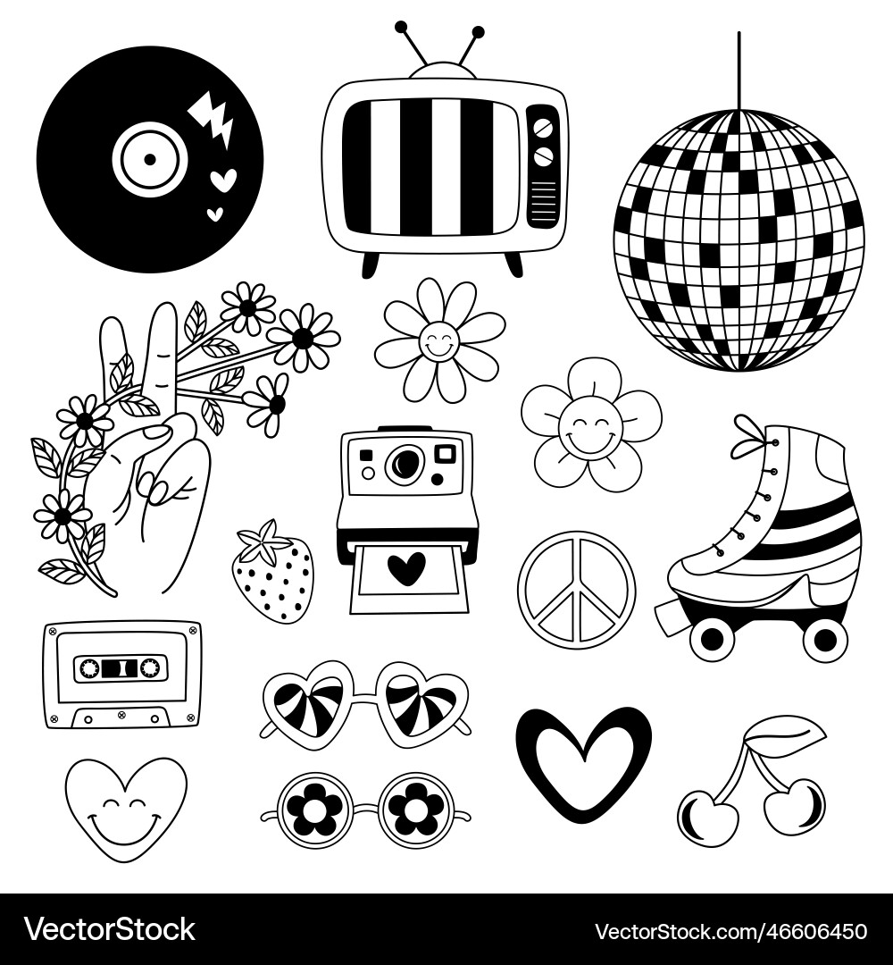 Retro Groovy 70s & 90s Elements Vector Image