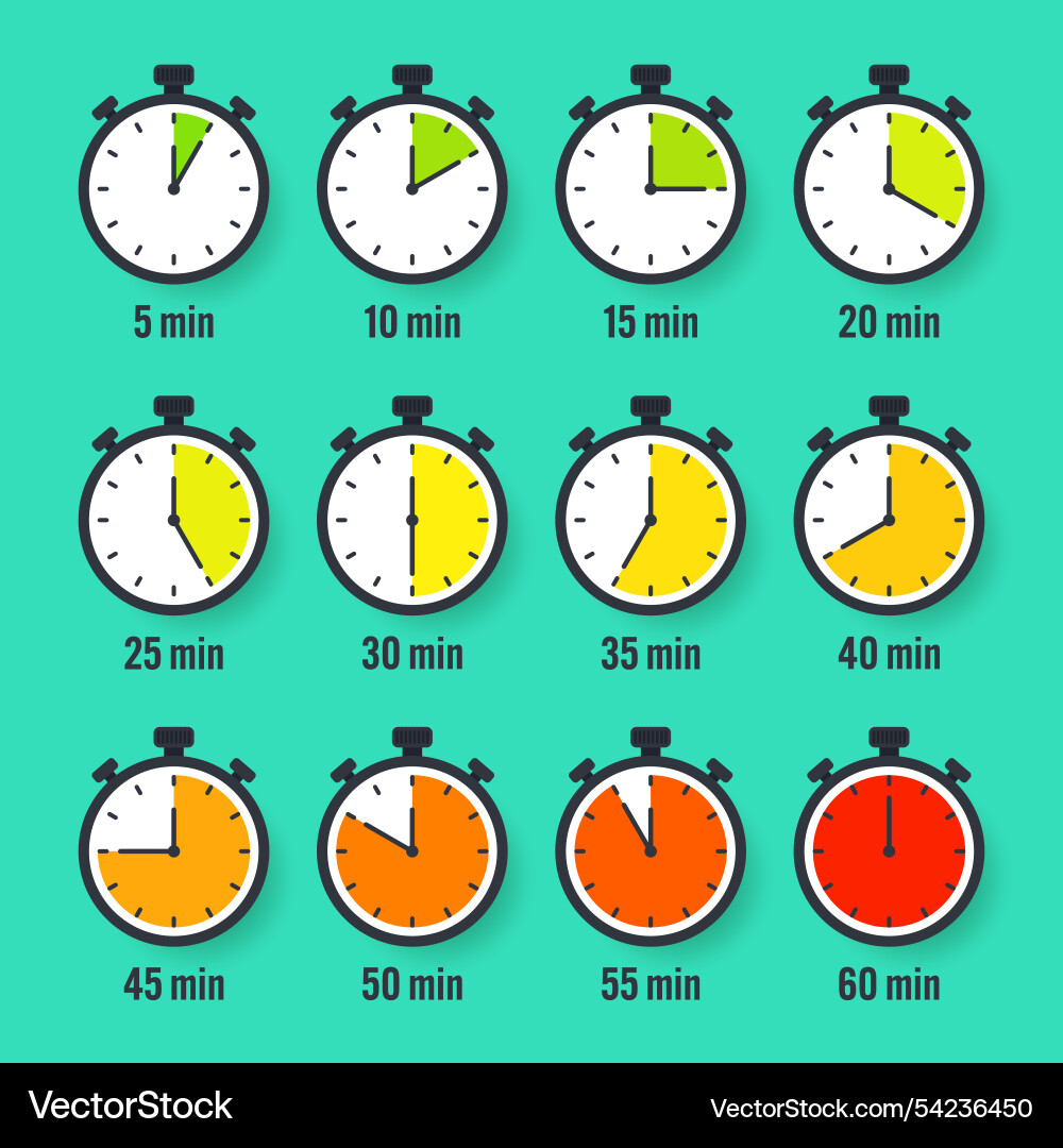 Stopwatch icons colorful simple chronometer time Stopwatch icons colorful simple chronometer time vector image