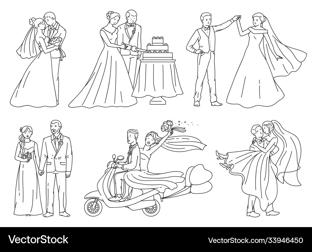 Wedding Couple Outline Drawing – Royalty-Free Vector | VectorStock, image size:1000x809