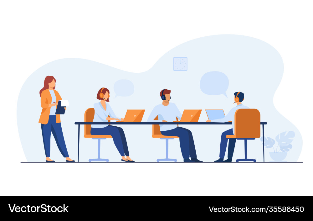 Young operators working in call center Young operators working in call center vector image