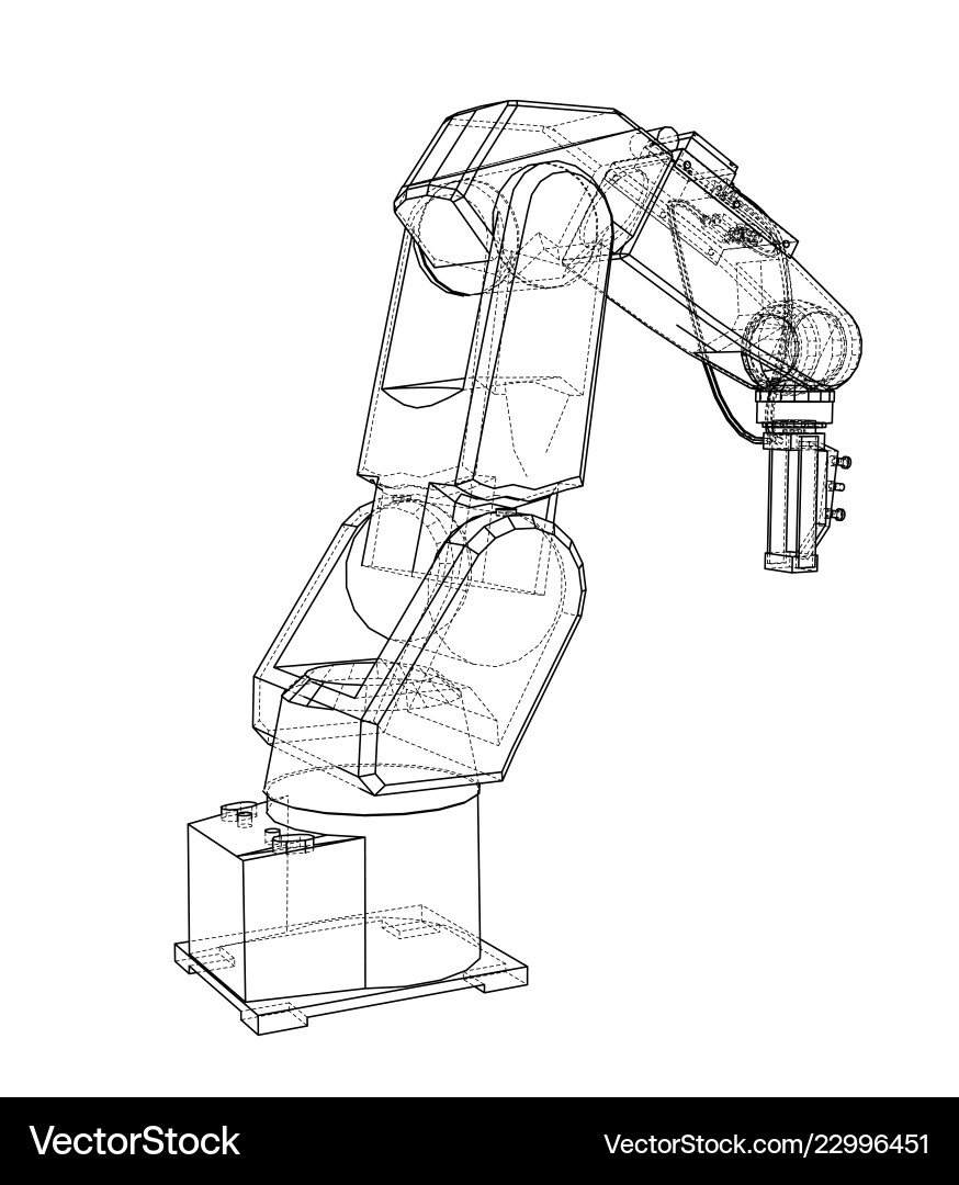 3d outline robotic arm rendering of 3d outline robotic arm rendering of vector image