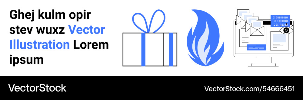 Gift box flame and computer with emails simple Vector Image