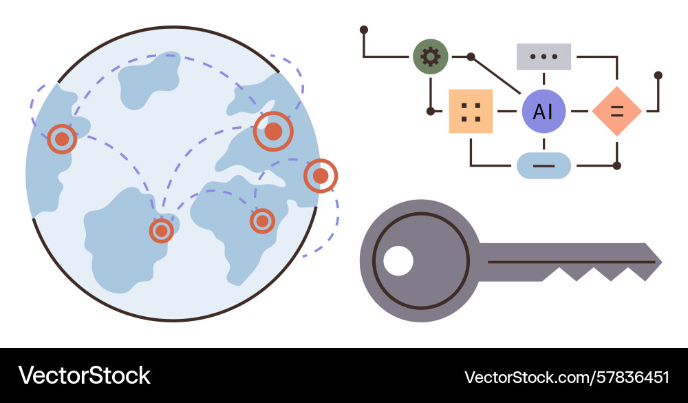 Global connectivity ai process flow and key Vector Image