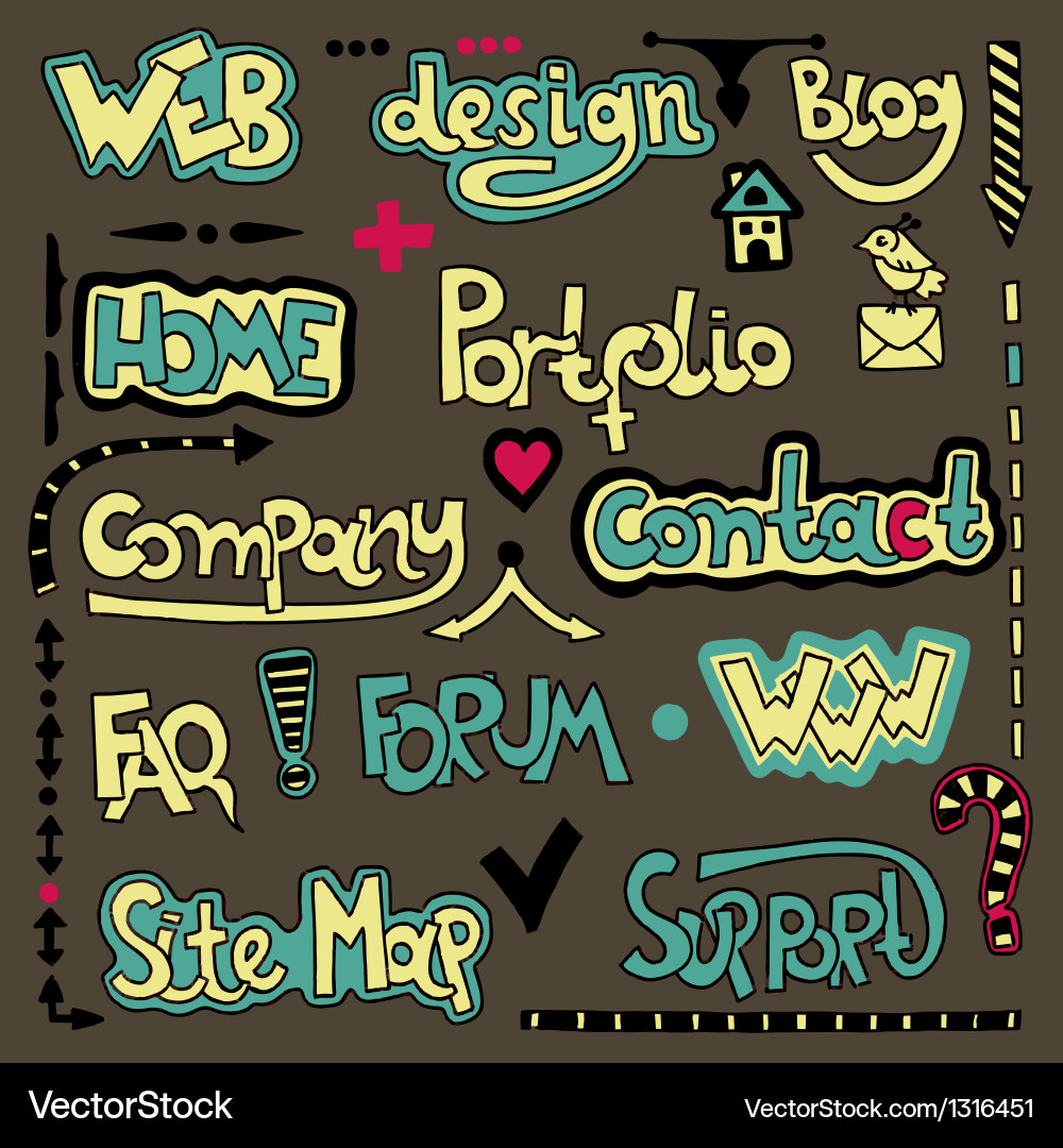 Set of hand draw lettering web design element vector image
