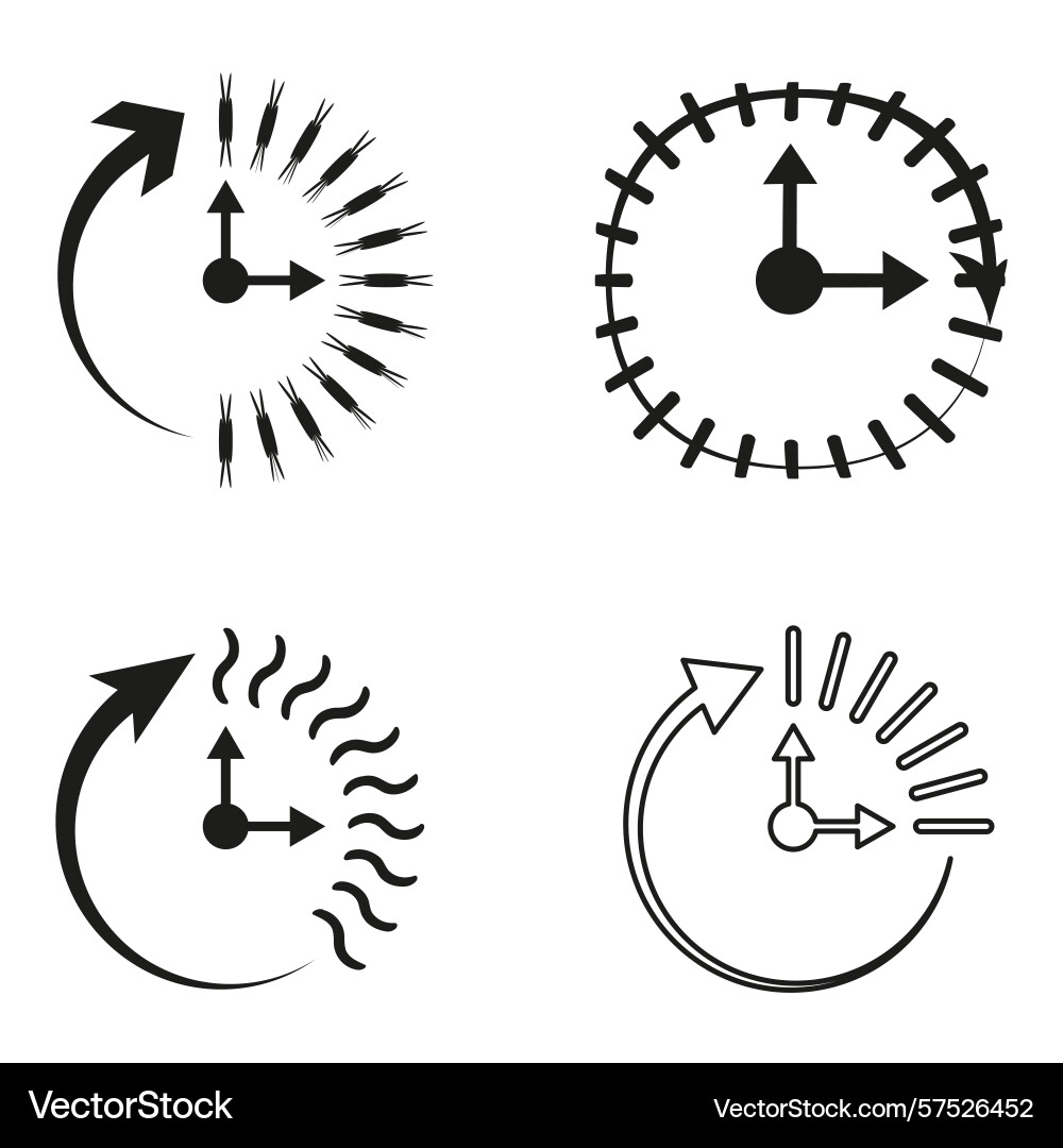 Cycle arrow icons clock motion set time loop Cycle arrow icons clock motion set time loop vector image