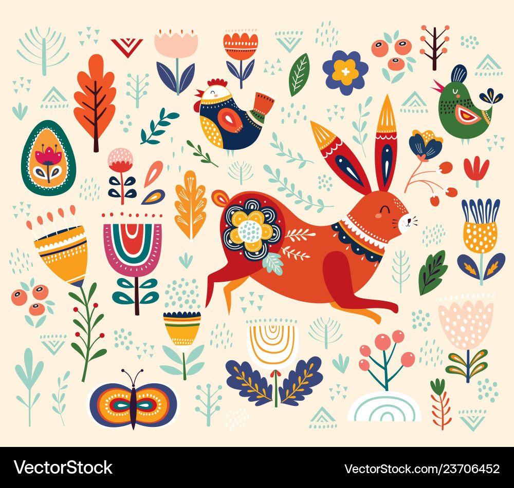 Floral Easter Hare Pattern vector image