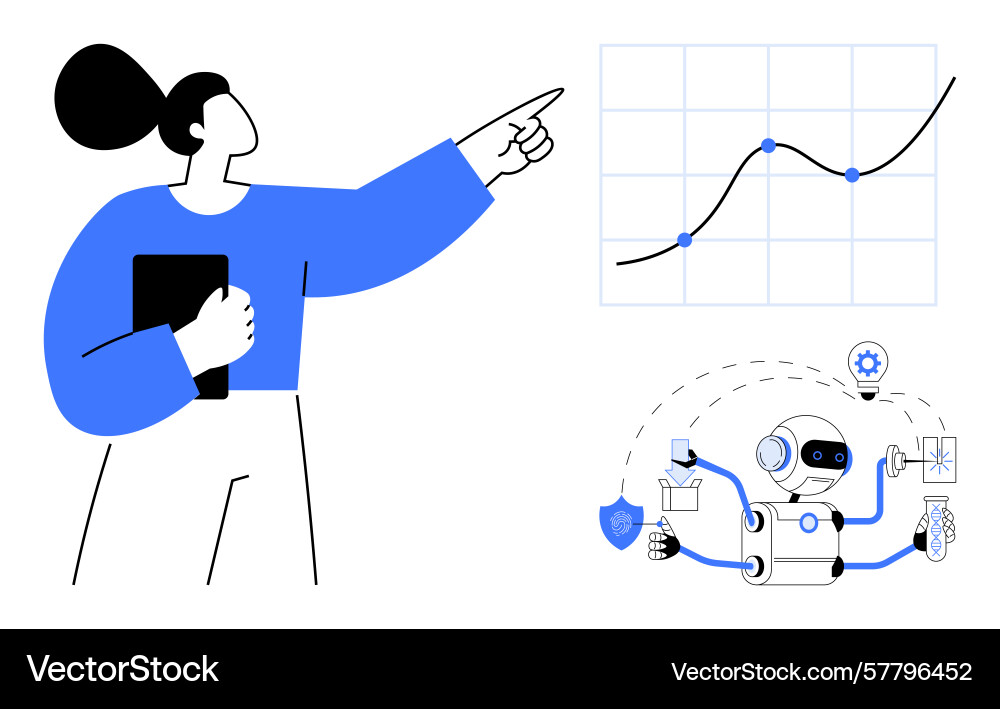Professional analyzing growth charts with ai robot Professional analyzing growth charts with ai robot vector image