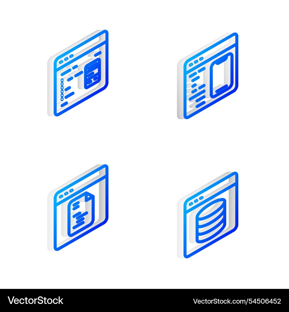 Set isometric line software and server data web Set isometric line software and server data web vector image