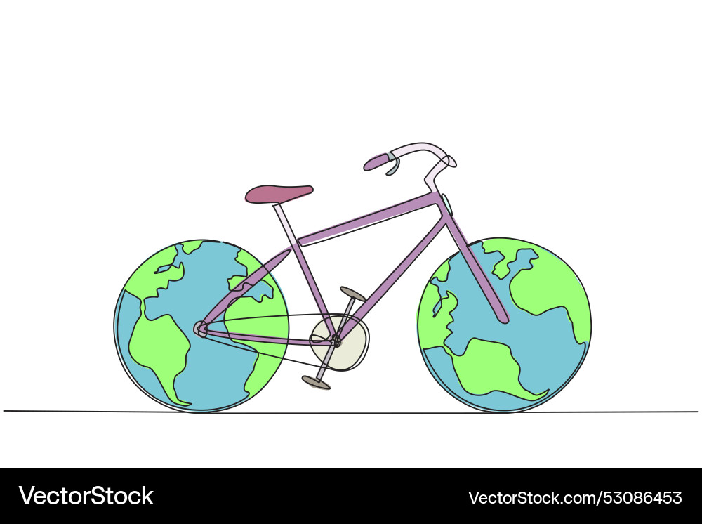 Continuous one line drawing a bicycle with two vector image