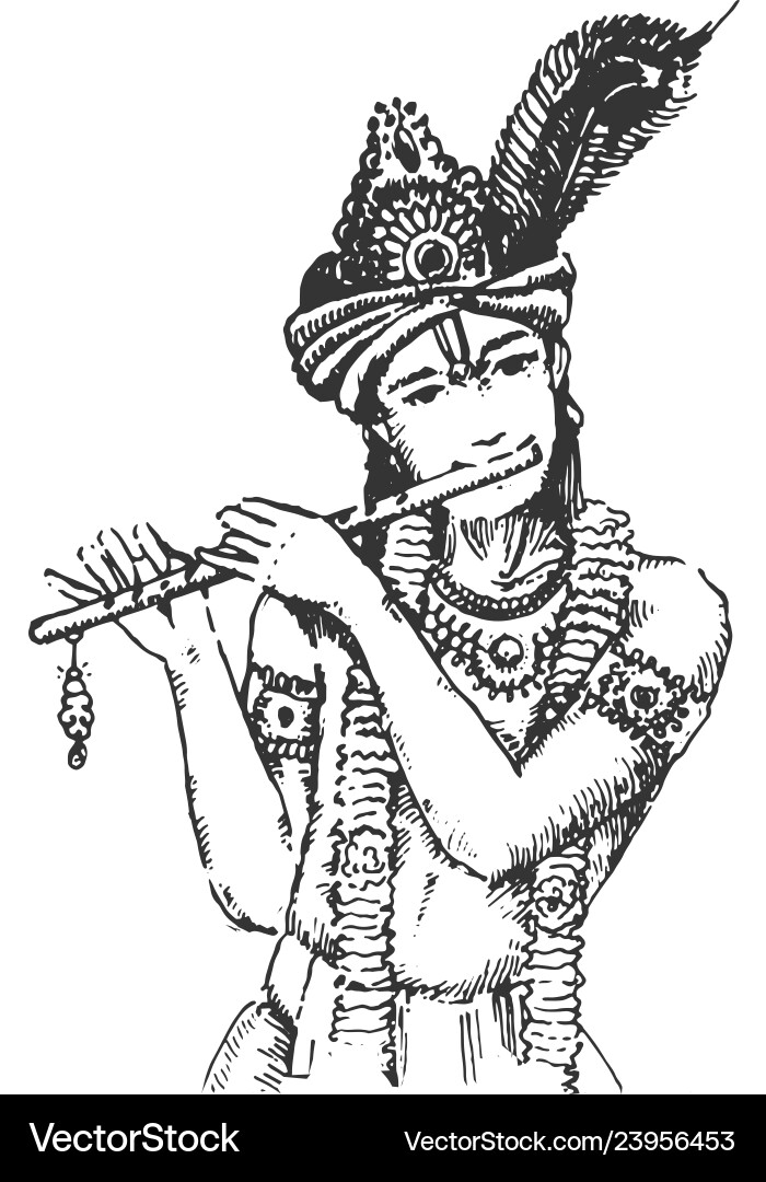 Lord krishna playing flute Royalty Free Vector Image