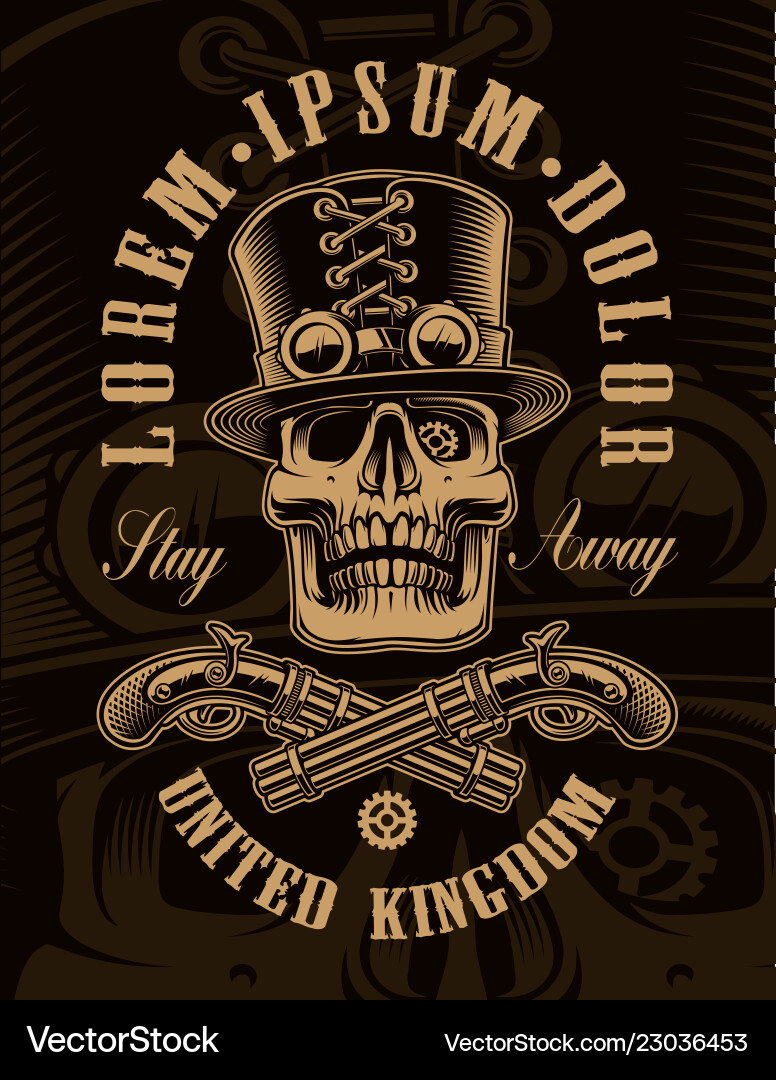 Steampunk Skull - Black & White vector image