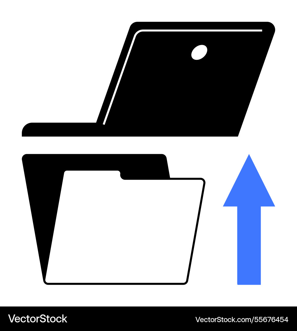 File upload concept with open folder laptop File upload concept with open folder laptop vector image
