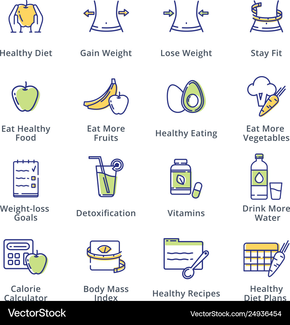 Healthy lifestyle - dieting icons outline series Healthy lifestyle - dieting icons outline series vector image