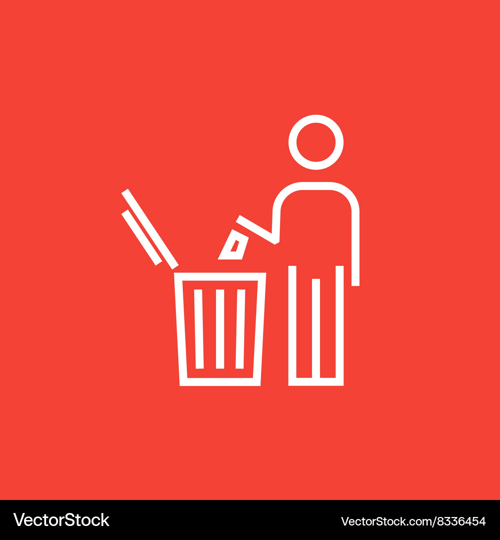 Man throwing garbage in a bin line icon Vector Image