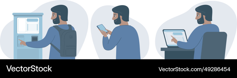 Man using devices for self service Man using devices for self service vector image