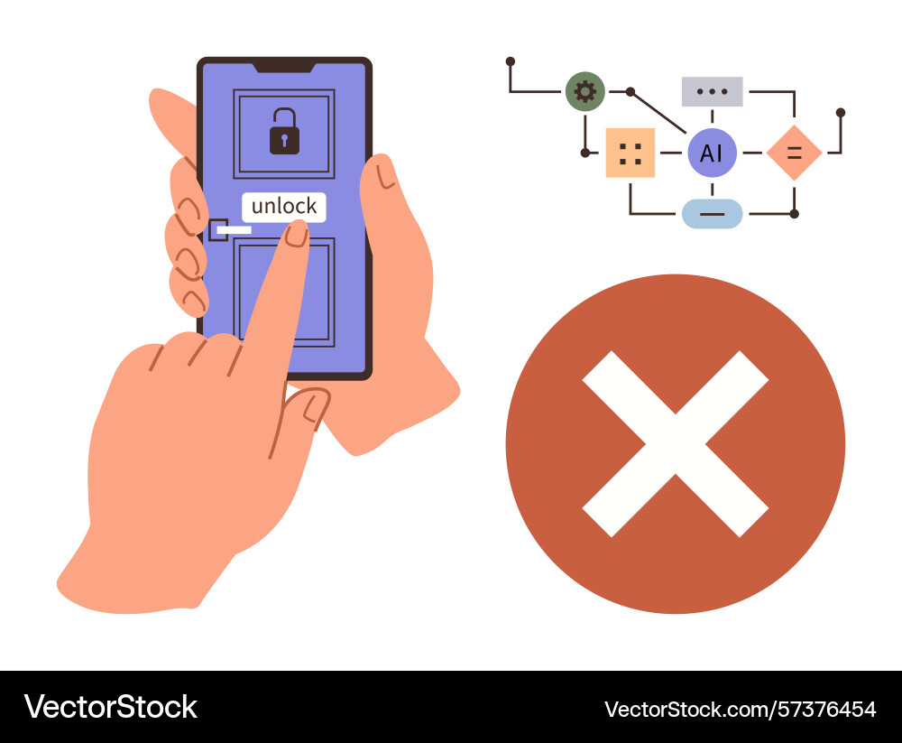 Smartphone access denied with ai data flow Smartphone access denied with ai data flow vector image